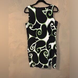ABG Dress black with green and white geometric print knee length size 14
